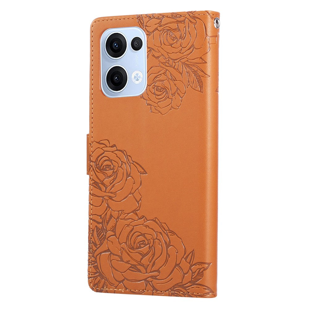 For Oppo Reno13 5G (Global) Case Rose Flower PU Leather Wallet Phone Cover with 3 Card Slots - Brown