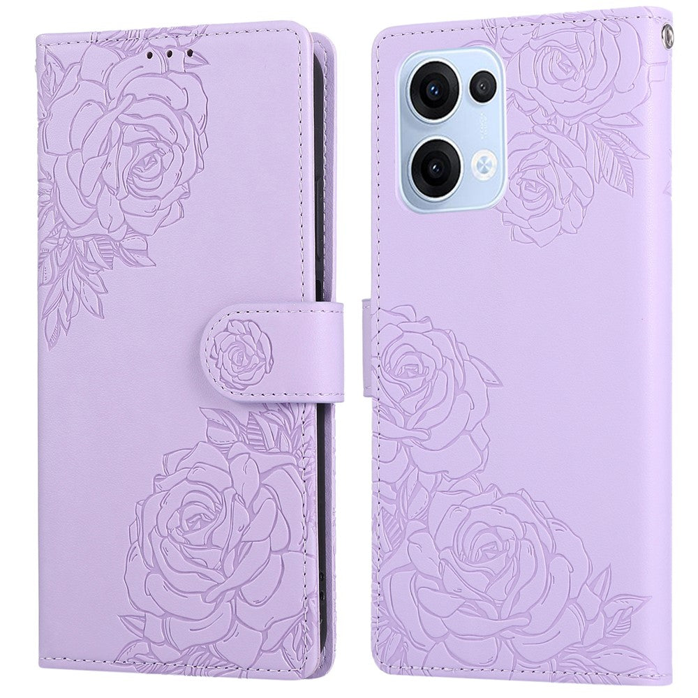 For Oppo Reno13 5G (Global) Case Rose Flower PU Leather Wallet Phone Cover with 3 Card Slots - Light Purple