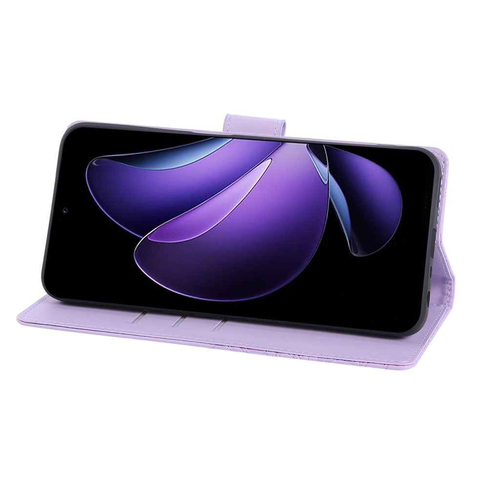 For Oppo Reno13 5G (Global) Case Rose Flower PU Leather Wallet Phone Cover with 3 Card Slots - Light Purple