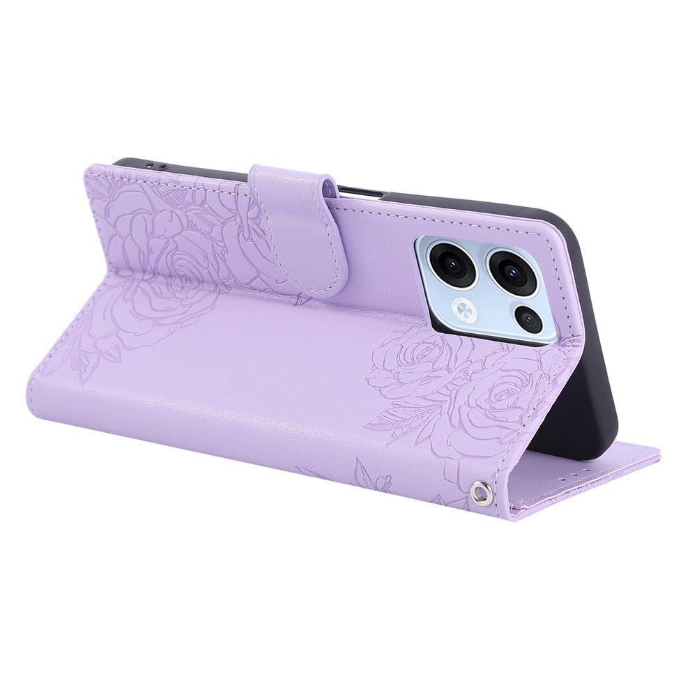 For Oppo Reno13 5G (Global) Case Rose Flower PU Leather Wallet Phone Cover with 3 Card Slots - Light Purple