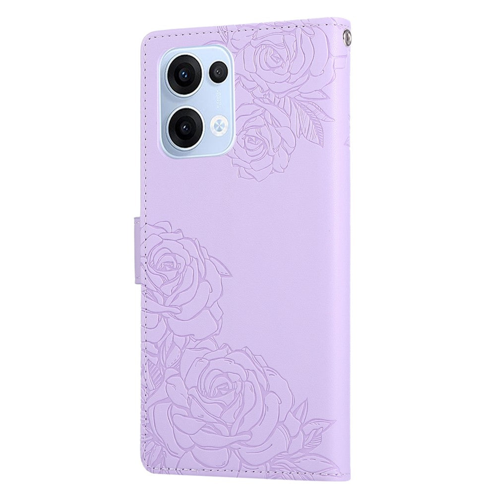 For Oppo Reno13 5G (Global) Case Rose Flower PU Leather Wallet Phone Cover with 3 Card Slots - Light Purple