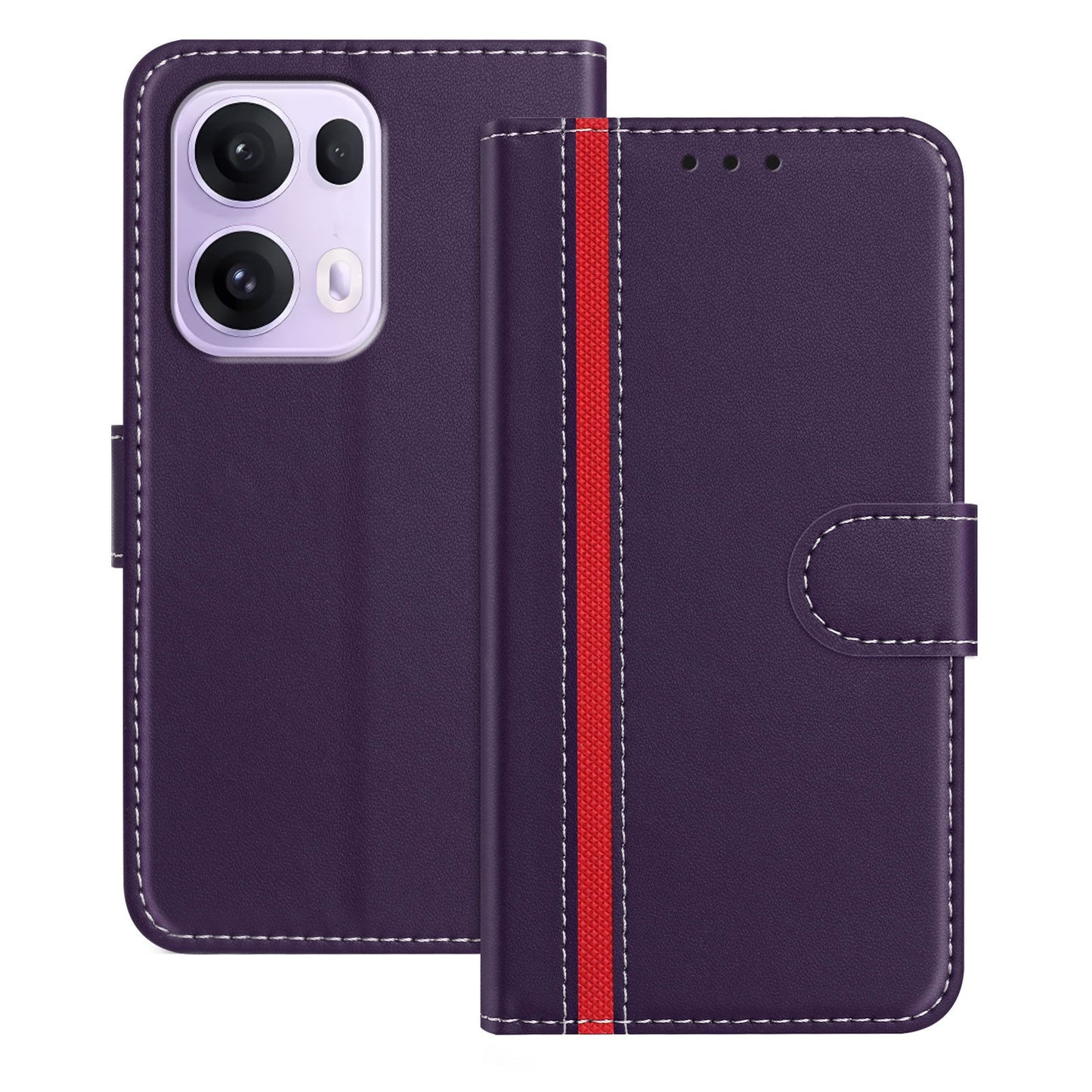 For Oppo Reno13 Pro 5G Phone Cases Wallet Stand Color Splicing Leather Cover with Magnetic Clasp - Purple