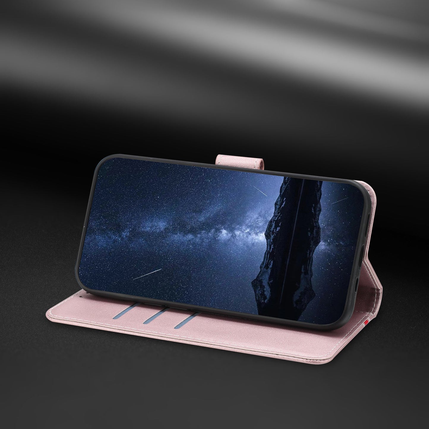 For Oppo Reno13 Pro 5G Phone Cases Wallet Stand Color Splicing Leather Cover with Magnetic Clasp - Rose Gold