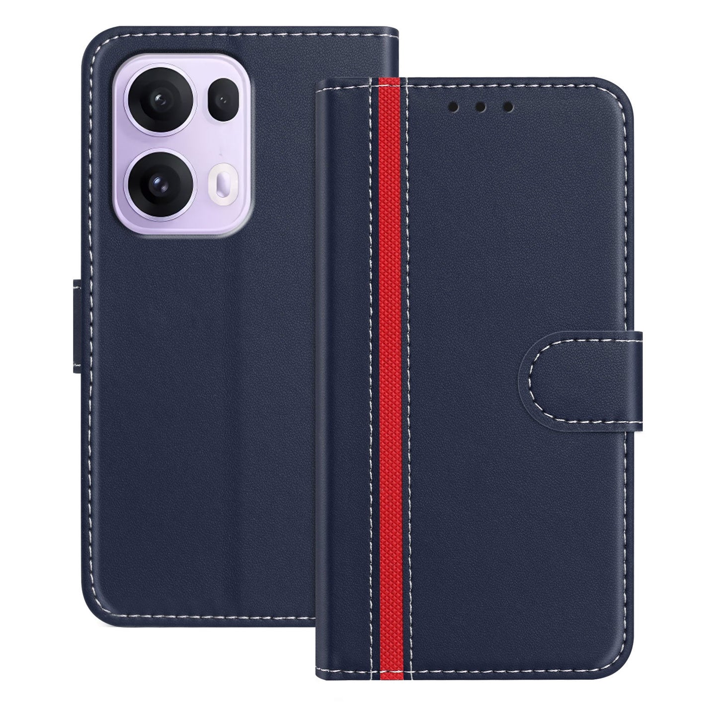 For Oppo Reno13 Pro 5G Phone Cases Wallet Stand Color Splicing Leather Cover with Magnetic Clasp - Blue