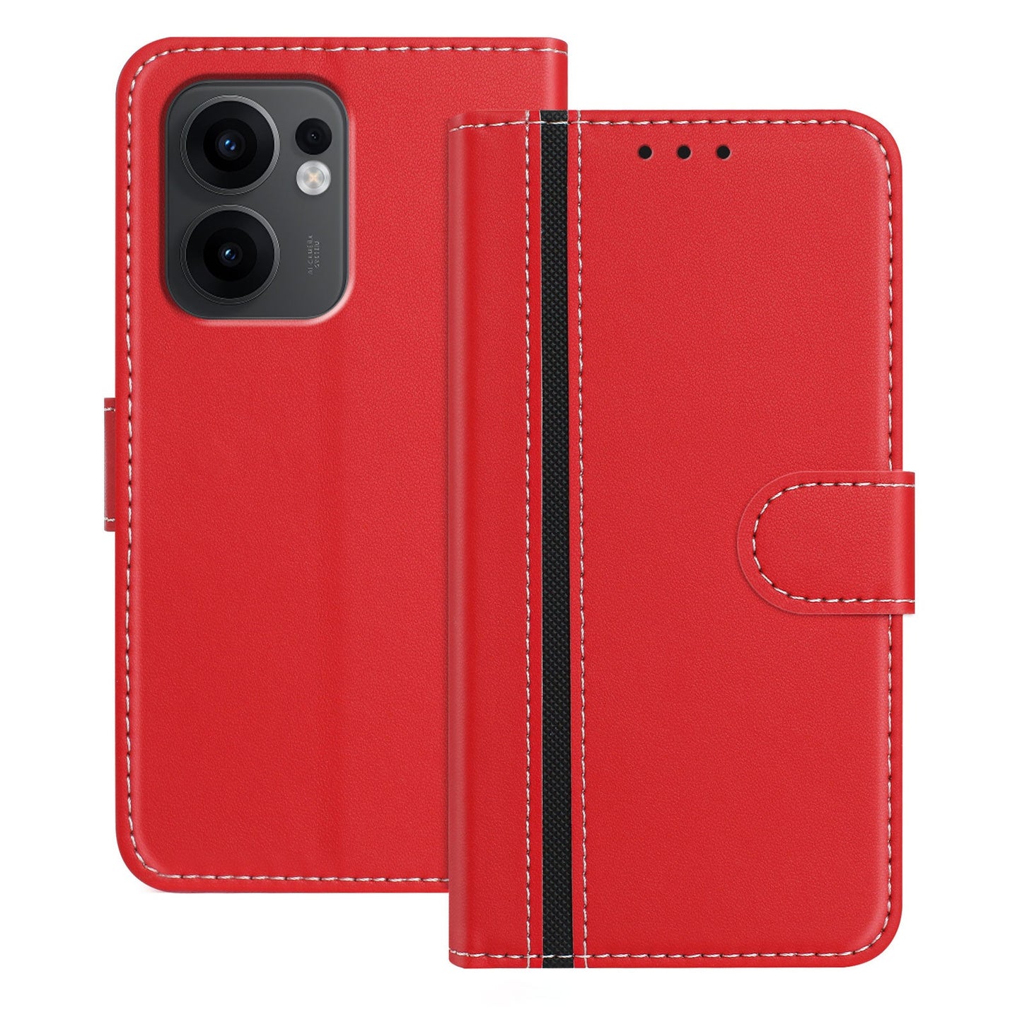 For Oppo Reno13 F 5G Phone Cases Wallet Stand Color Splicing Leather Cover with Magnetic Clasp - Red
