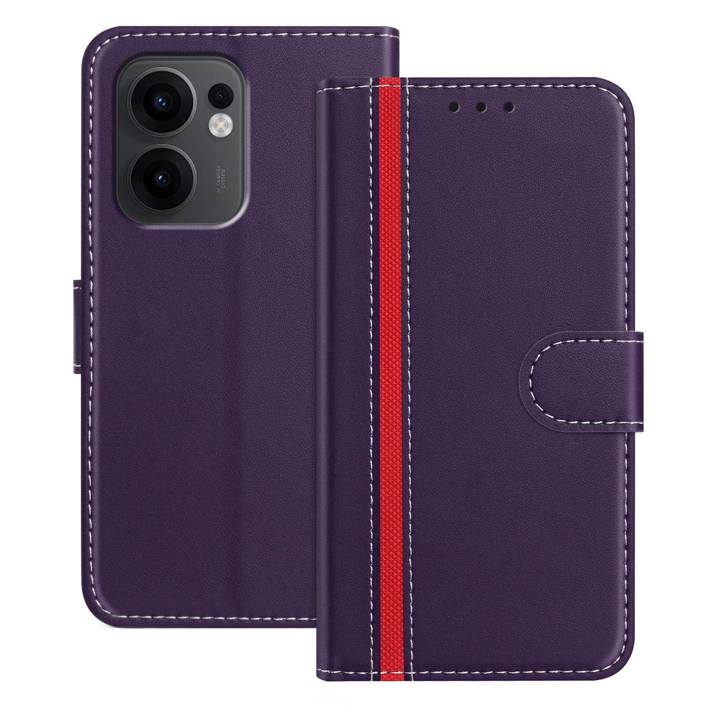 For Oppo Reno13 F 5G Phone Cases Wallet Stand Color Splicing Leather Cover with Magnetic Clasp - Purple
