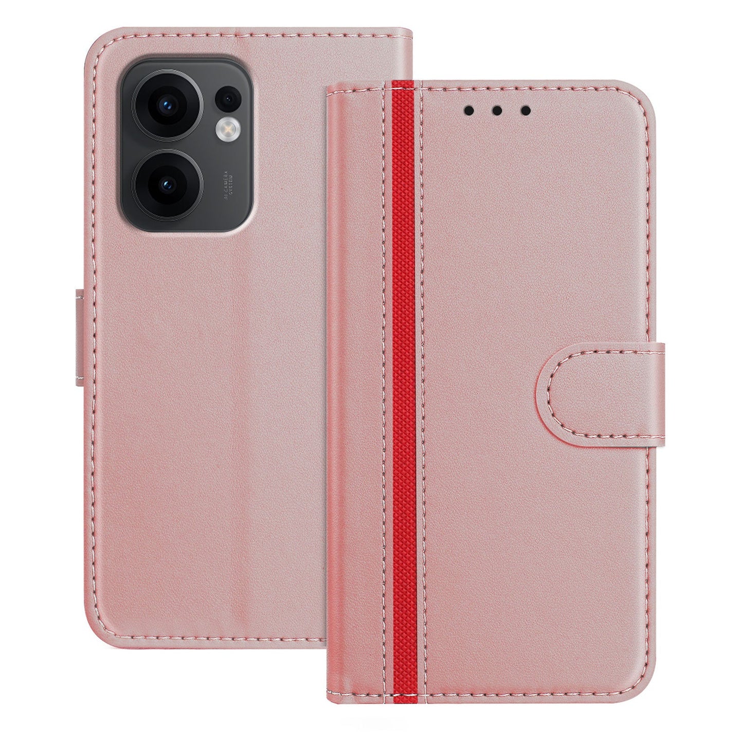 For Oppo Reno13 F 5G Phone Cases Wallet Stand Color Splicing Leather Cover with Magnetic Clasp - Rose Gold