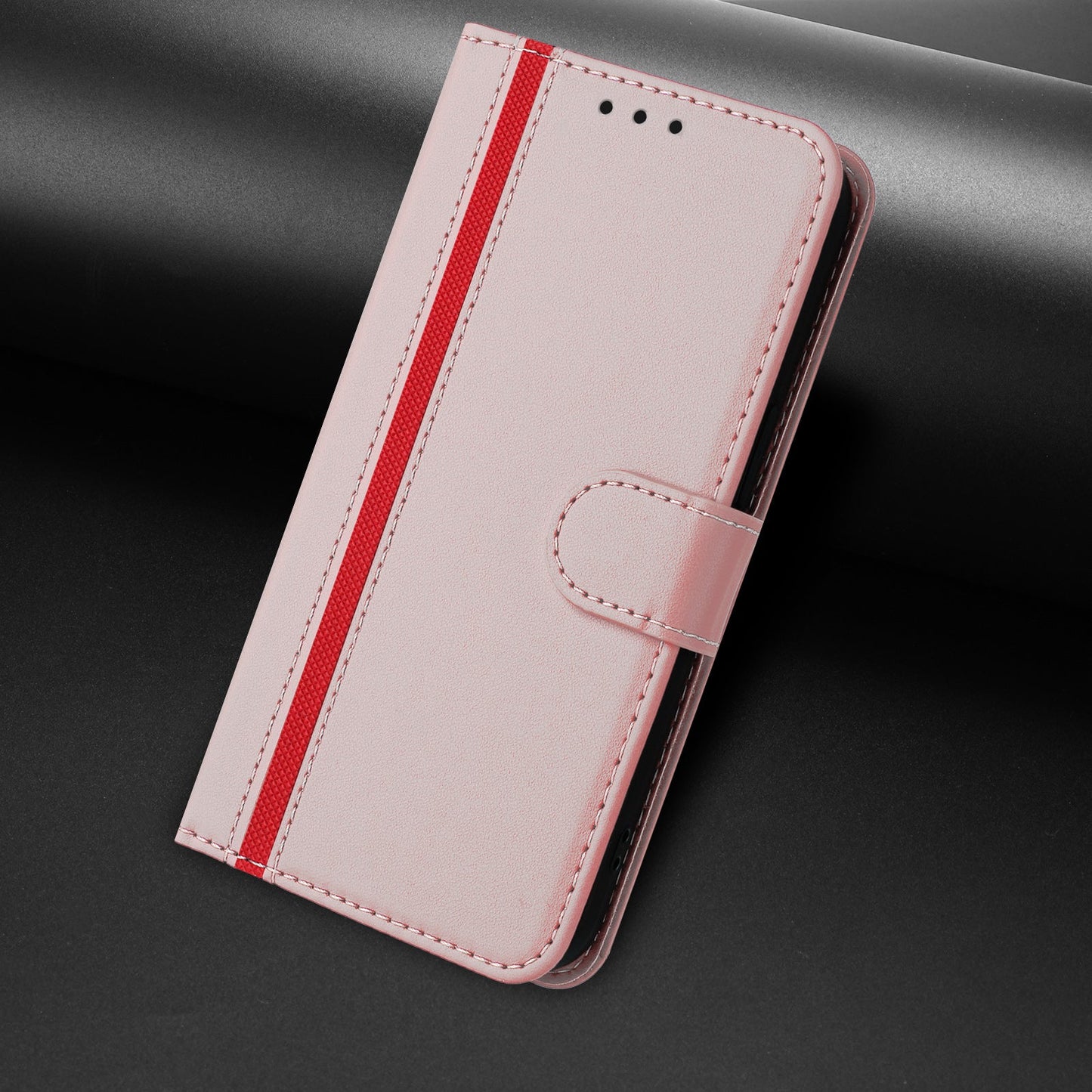 For Oppo Reno13 F 5G Phone Cases Wallet Stand Color Splicing Leather Cover with Magnetic Clasp - Rose Gold