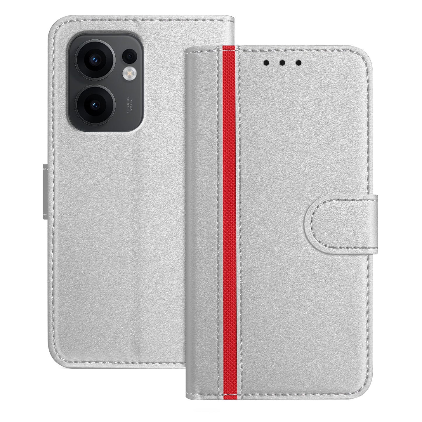 For Oppo Reno13 F 5G Phone Cases Wallet Stand Color Splicing Leather Cover with Magnetic Clasp - Silver