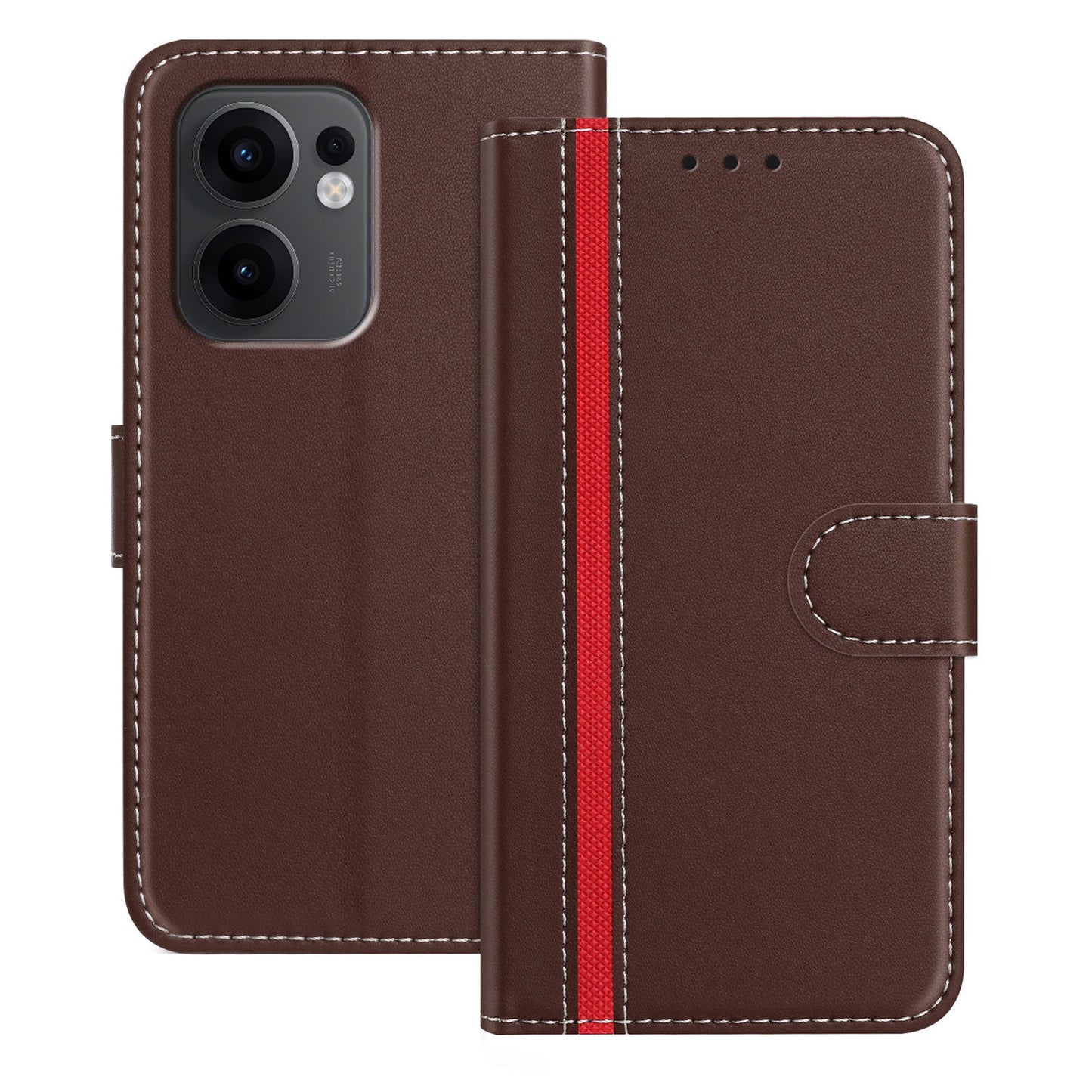 For Oppo Reno13 F 5G Phone Cases Wallet Stand Color Splicing Leather Cover with Magnetic Clasp - Brown