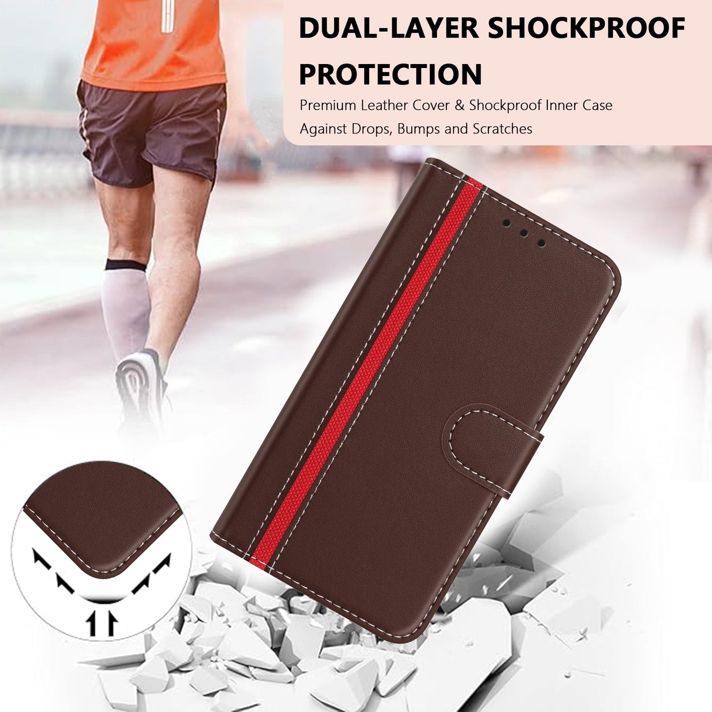 For Oppo Reno13 F 5G Phone Cases Wallet Stand Color Splicing Leather Cover with Magnetic Clasp - Brown