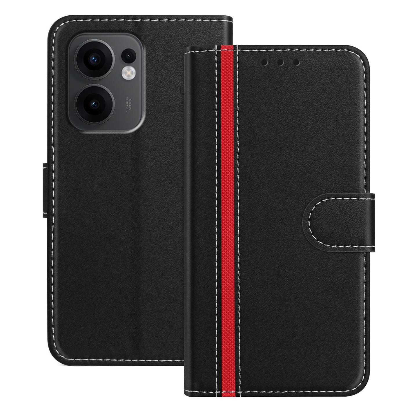 For Oppo Reno13 F 5G Phone Cases Wallet Stand Color Splicing Leather Cover with Magnetic Clasp - Black