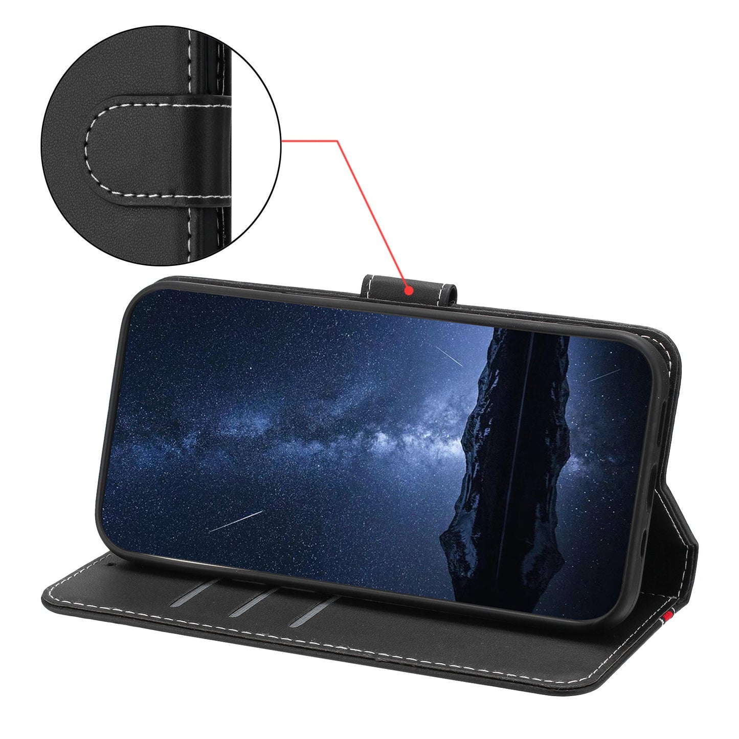 For Oppo Reno13 F 5G Phone Cases Wallet Stand Color Splicing Leather Cover with Magnetic Clasp - Black