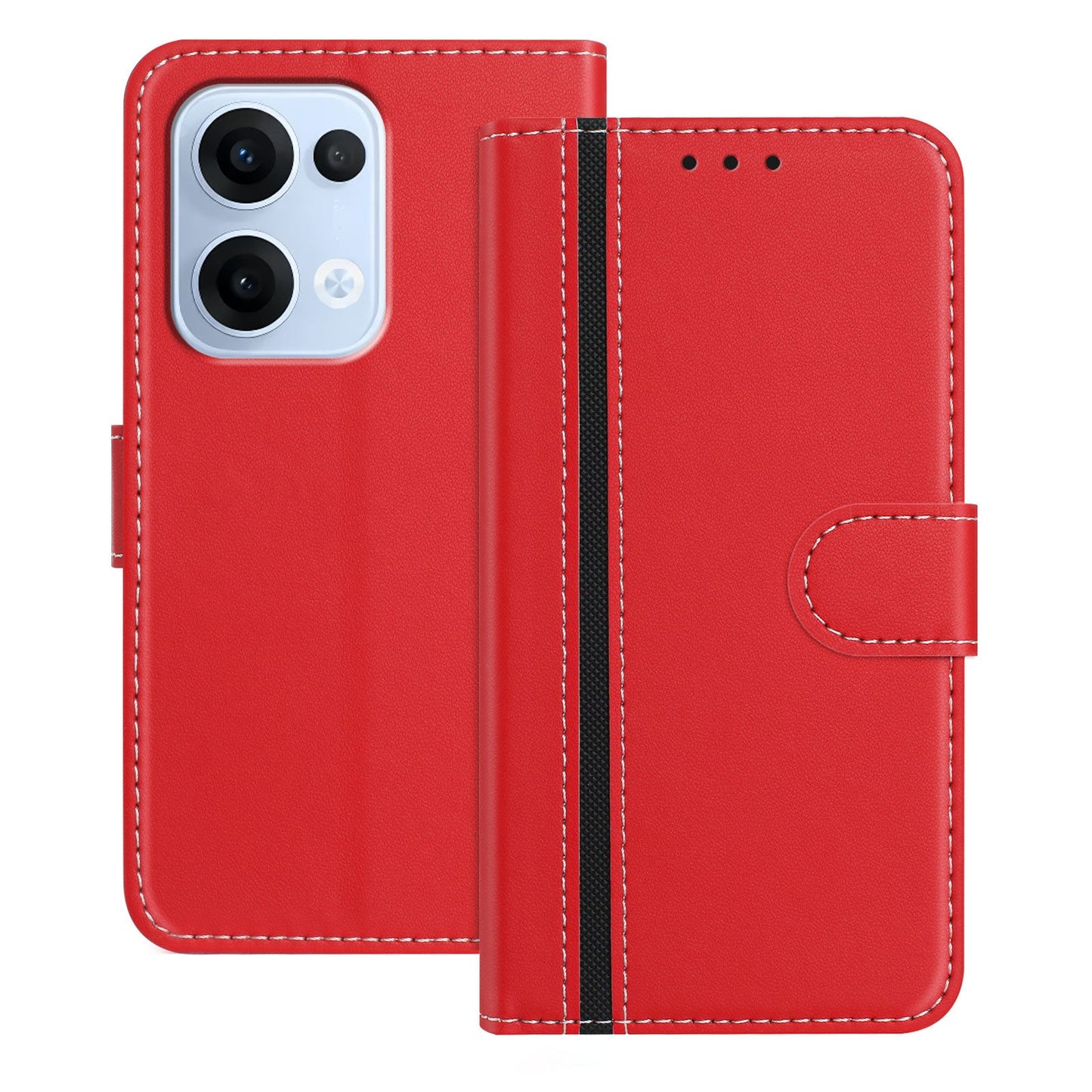 For Oppo Reno13 5G (Global) Phone Cases Wallet Stand Color Splicing Leather Cover with Magnetic Clasp - Red