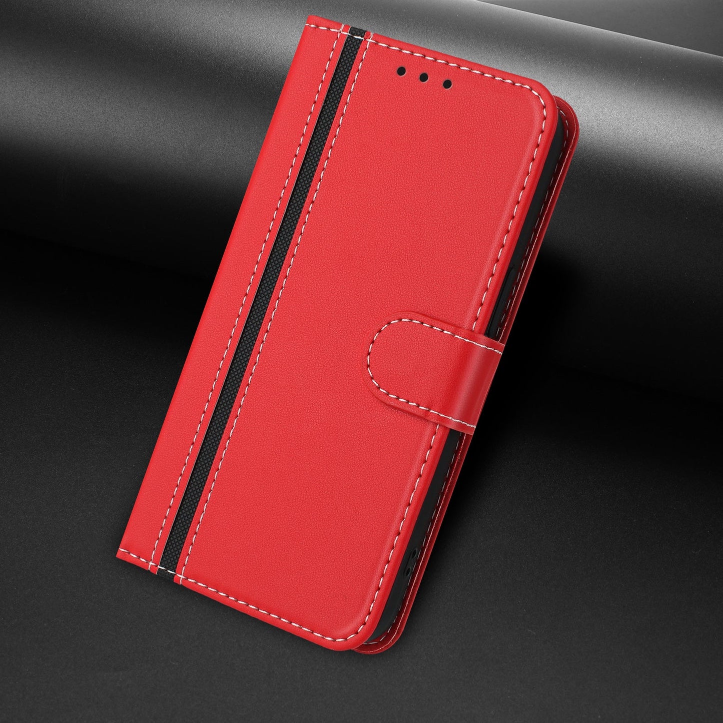 For Oppo Reno13 5G (Global) Phone Cases Wallet Stand Color Splicing Leather Cover with Magnetic Clasp - Red
