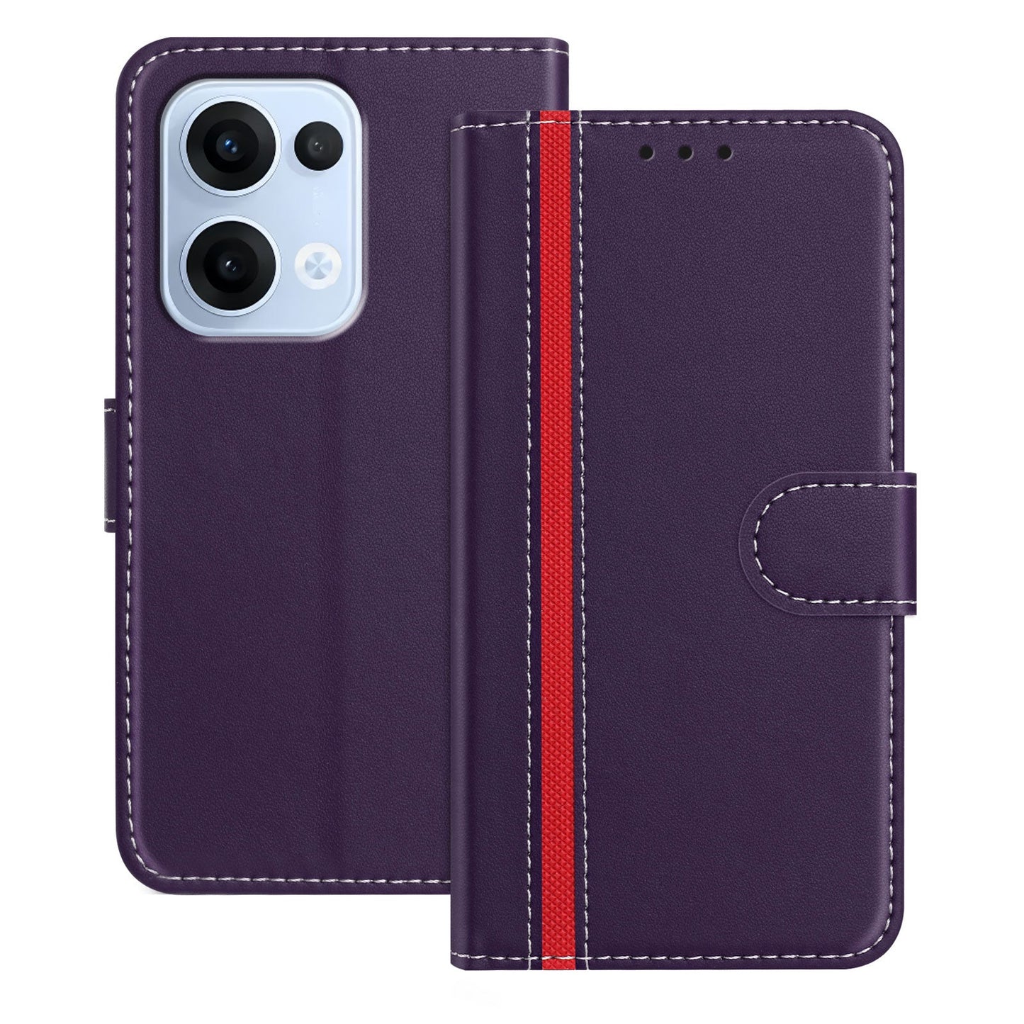 For Oppo Reno13 5G (Global) Phone Cases Wallet Stand Color Splicing Leather Cover with Magnetic Clasp - Purple