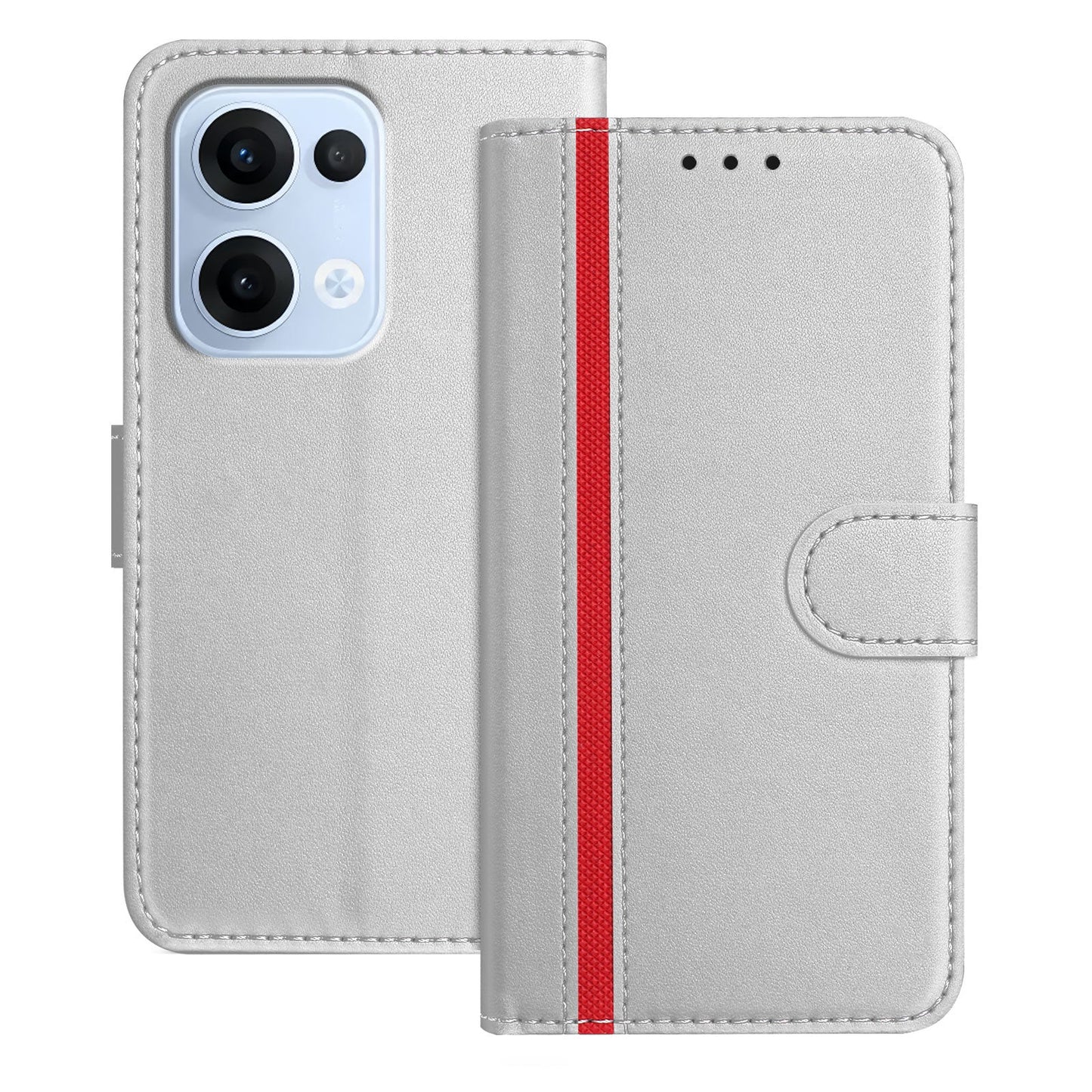 For Oppo Reno13 5G (Global) Phone Cases Wallet Stand Color Splicing Leather Cover with Magnetic Clasp - Silver