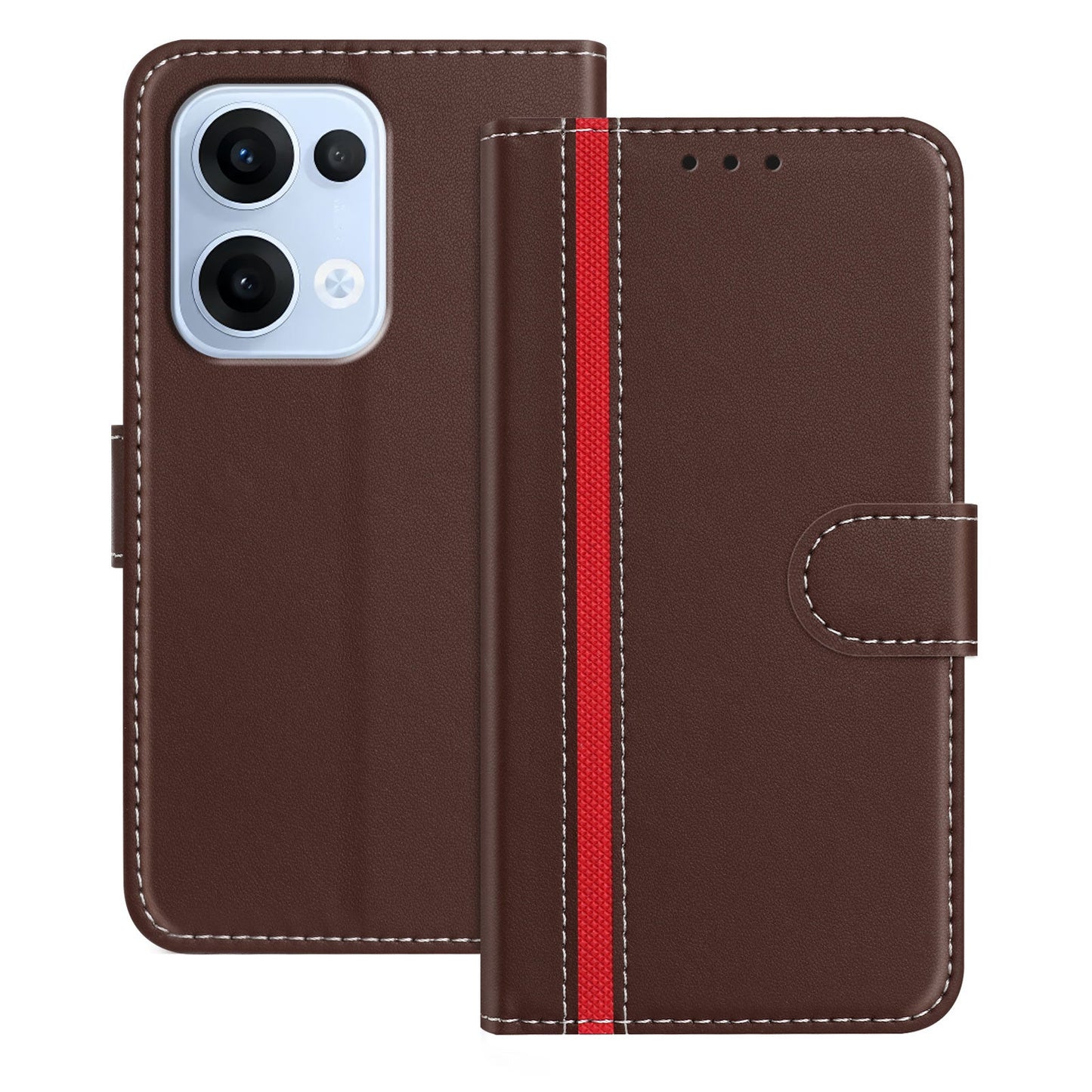 For Oppo Reno13 5G (Global) Phone Cases Wallet Stand Color Splicing Leather Cover with Magnetic Clasp - Brown