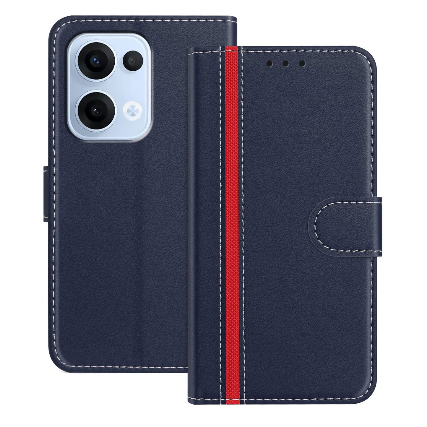 For Oppo Reno13 5G (Global) Phone Cases Wallet Stand Color Splicing Leather Cover with Magnetic Clasp - Blue