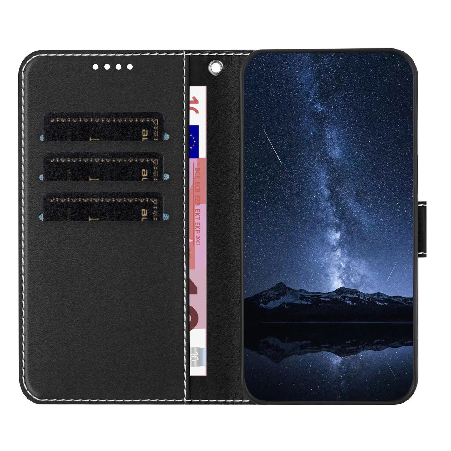 For Oppo Reno13 5G (Global) Phone Cases Wallet Stand Color Splicing Leather Cover with Magnetic Clasp - Black
