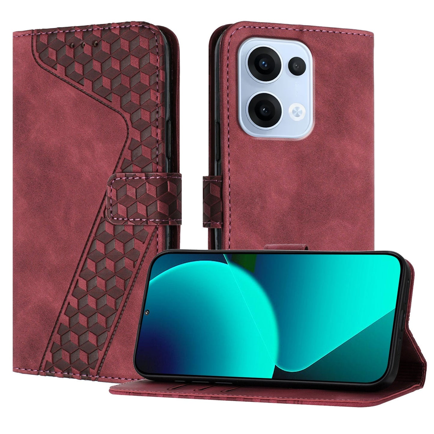 For Oppo Reno13 5G (Global) Leather Case 7-Shaped Pattern Wallet Stand Shockproof Phone Cover - Brown