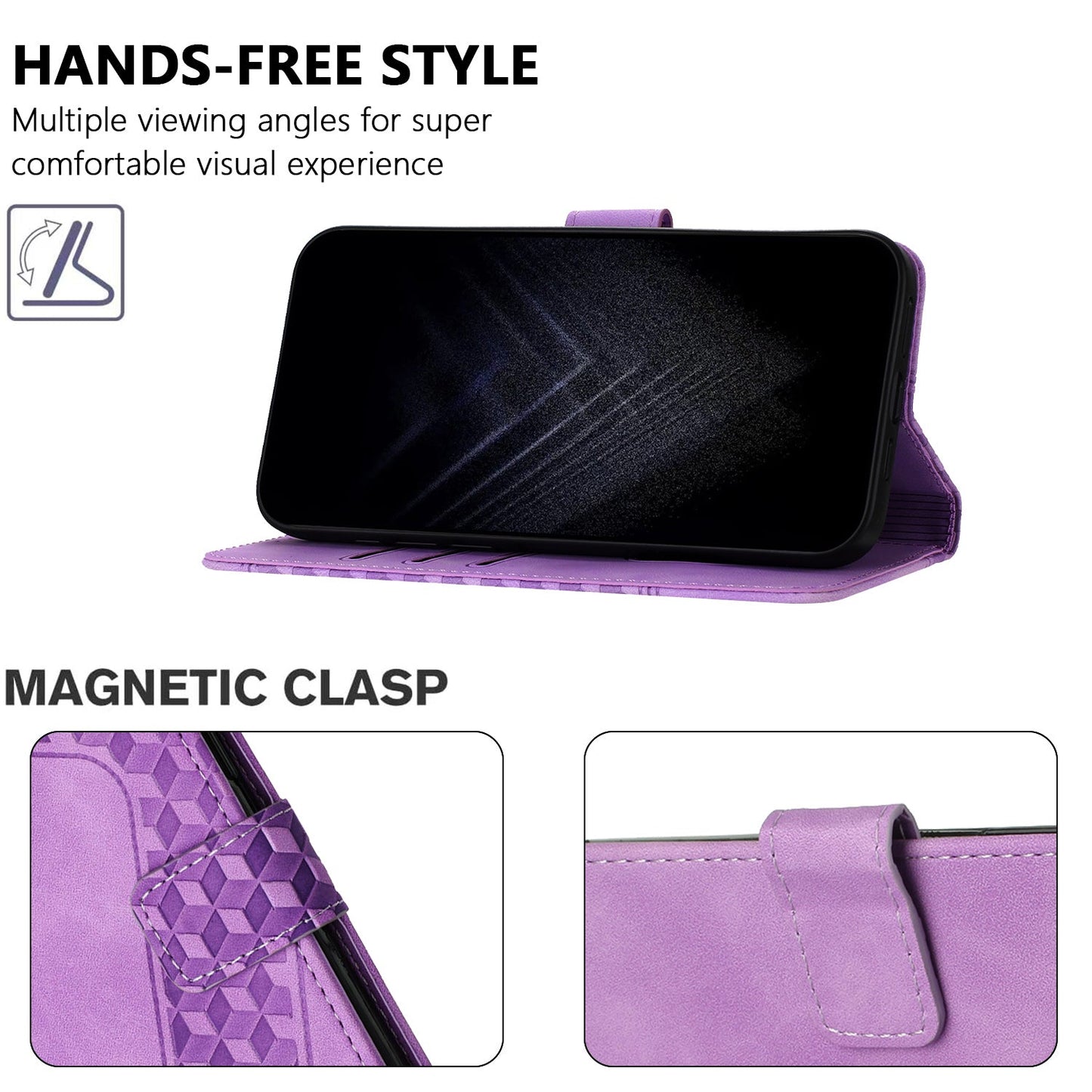 For Oppo Reno13 5G (Global) Leather Case 7-Shaped Pattern Wallet Stand Shockproof Phone Cover - Purple