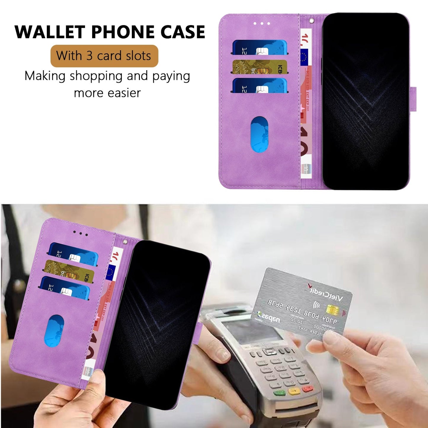 For Oppo Reno13 5G (Global) Leather Case 7-Shaped Pattern Wallet Stand Shockproof Phone Cover - Purple