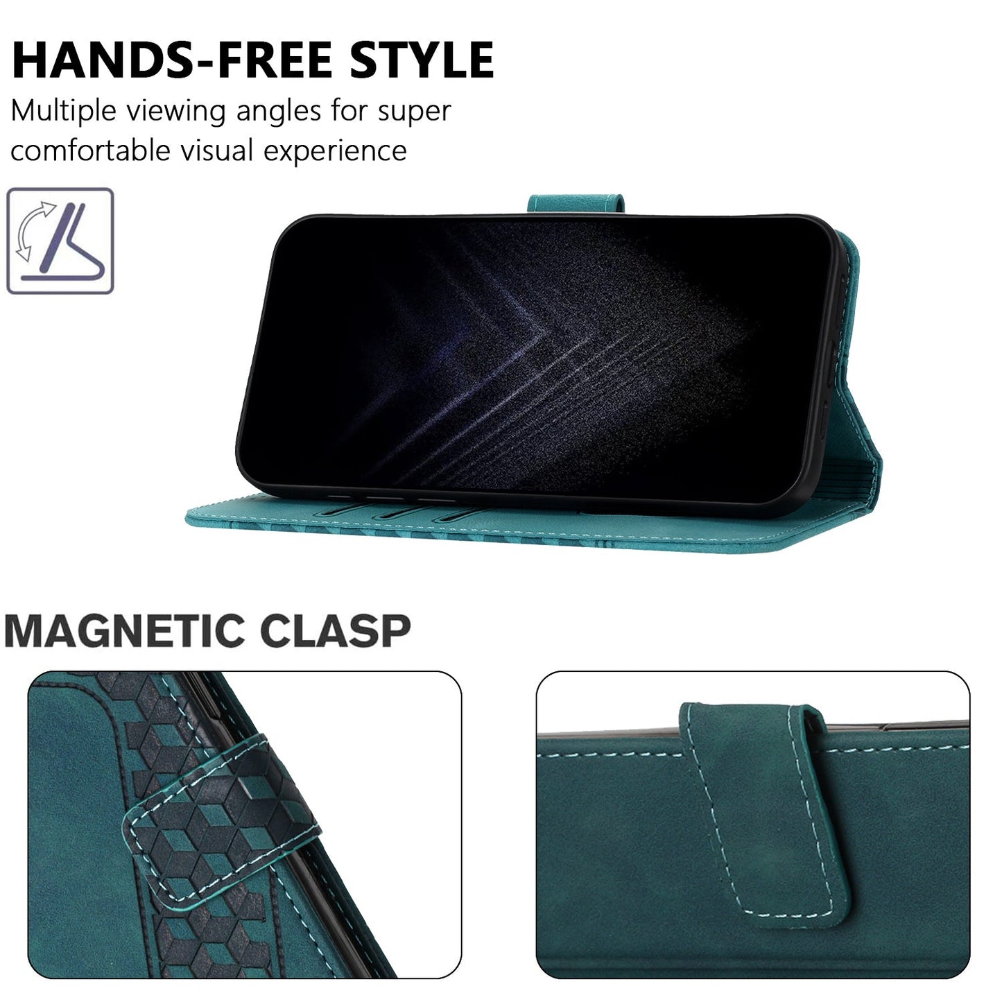 For Oppo Reno13 5G (Global) Leather Case 7-Shaped Pattern Wallet Stand Shockproof Phone Cover - Green