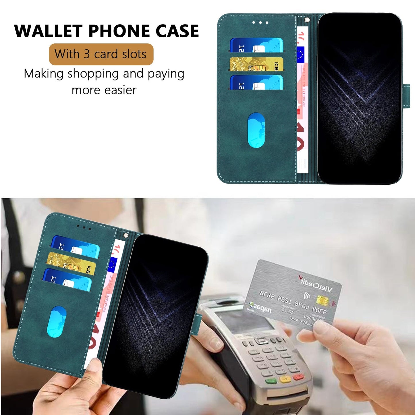 For Oppo Reno13 5G (Global) Leather Case 7-Shaped Pattern Wallet Stand Shockproof Phone Cover - Green