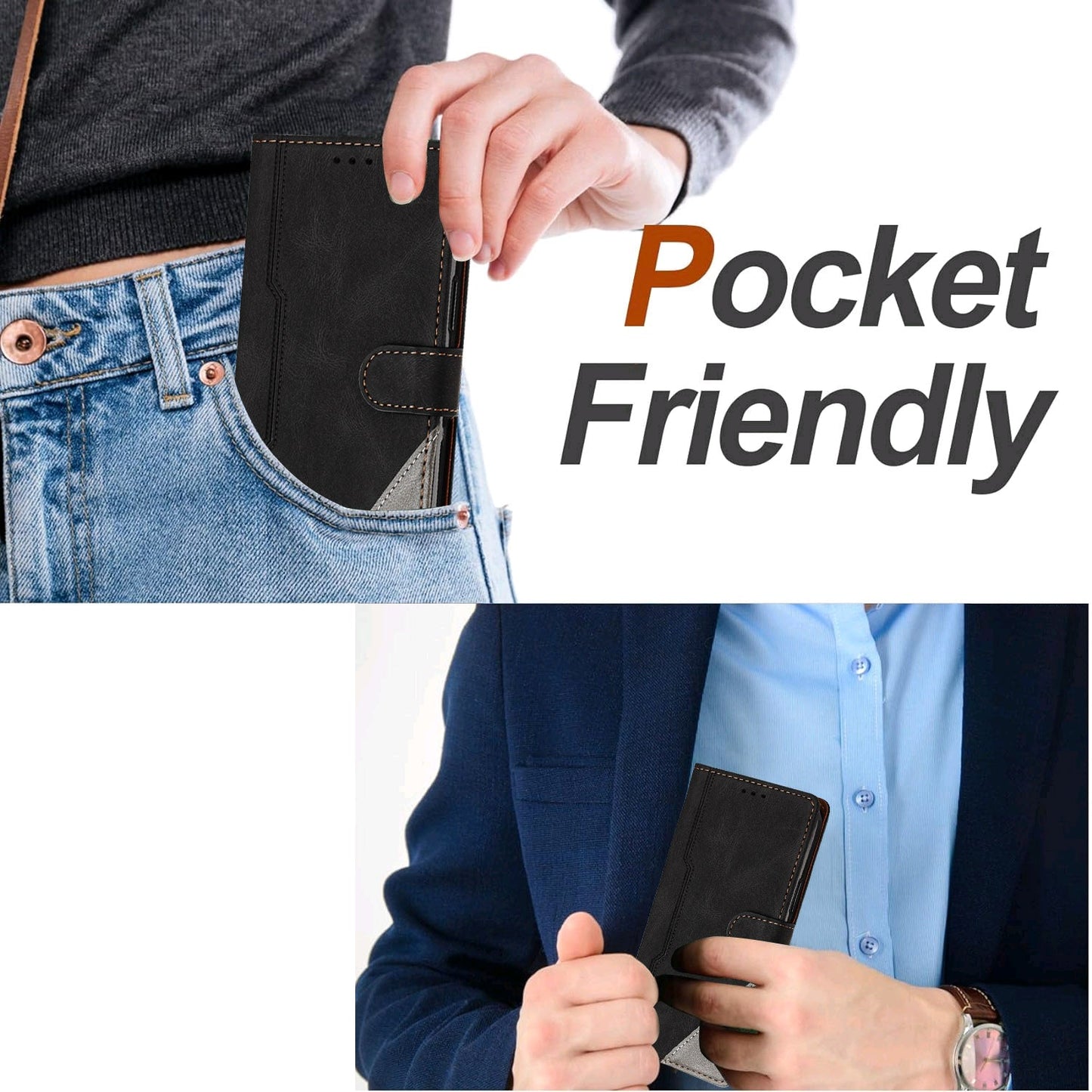 For Oppo Reno13 F 5G Leather Case Triangle Patchwork Wallet Stand Shockproof Phone Cover - Black