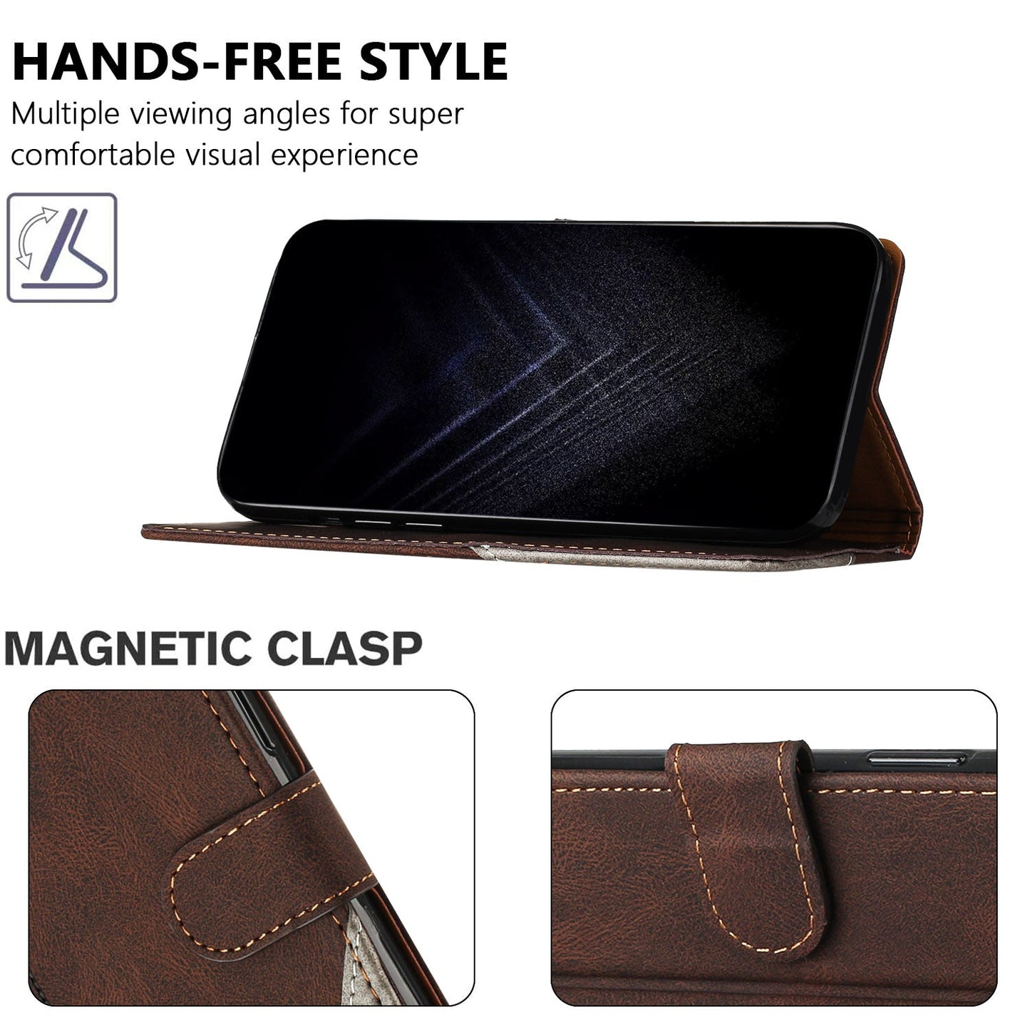 For Oppo Reno13 F 5G Leather Case Triangle Patchwork Wallet Stand Shockproof Phone Cover - Brown