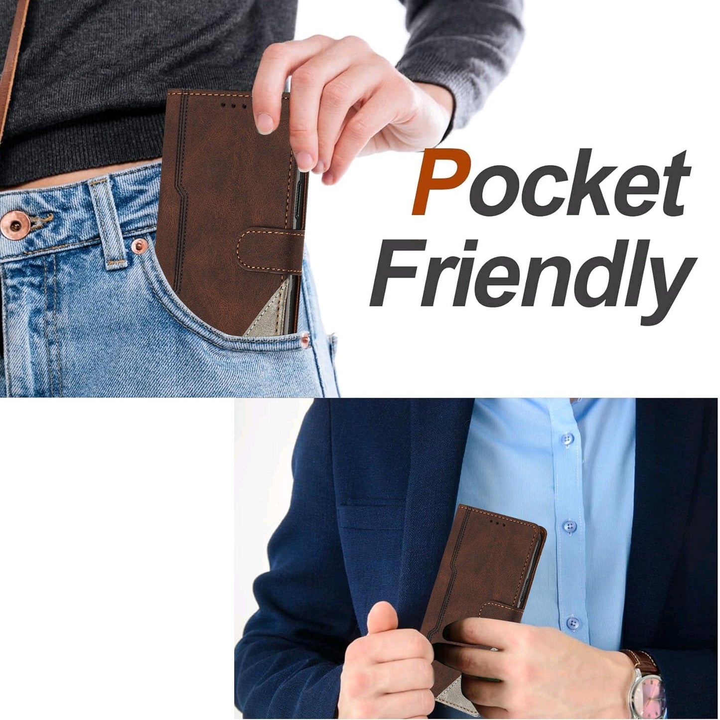 For Oppo Reno13 F 5G Leather Case Triangle Patchwork Wallet Stand Shockproof Phone Cover - Brown