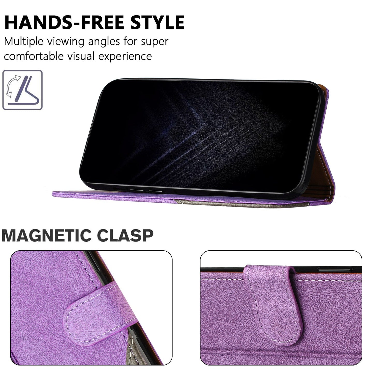 For Oppo Reno13 F 5G Leather Case Triangle Patchwork Wallet Stand Shockproof Phone Cover - Purple
