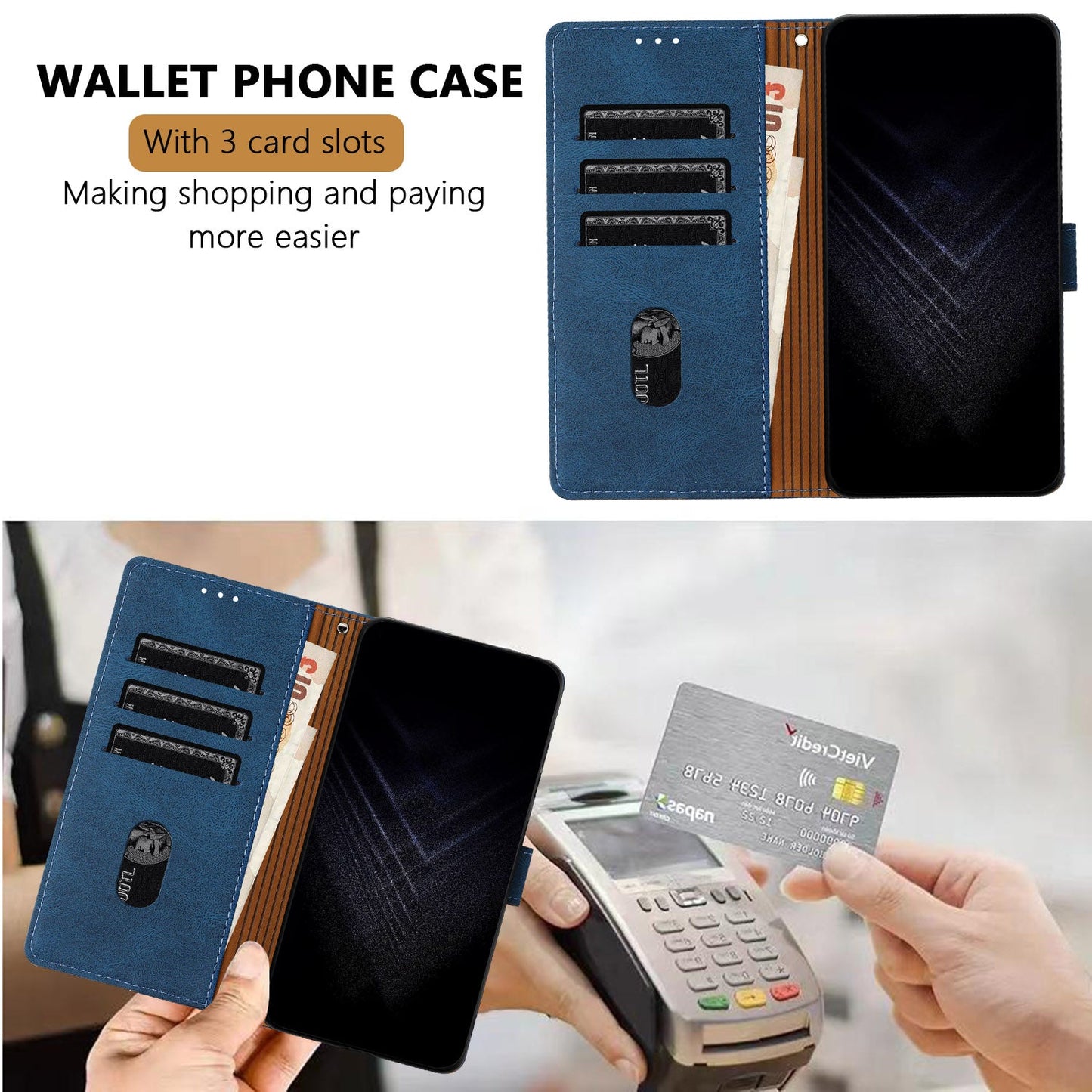 For Oppo Reno13 5G (Global) Leather Case Triangle Patchwork Wallet Stand Shockproof Phone Cover - Blue