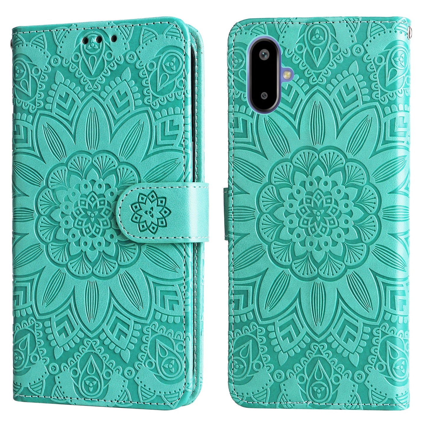 For Samsung Galaxy F06 5G Case Sunflower Imprint Leather Wallet Phone Cover - Green