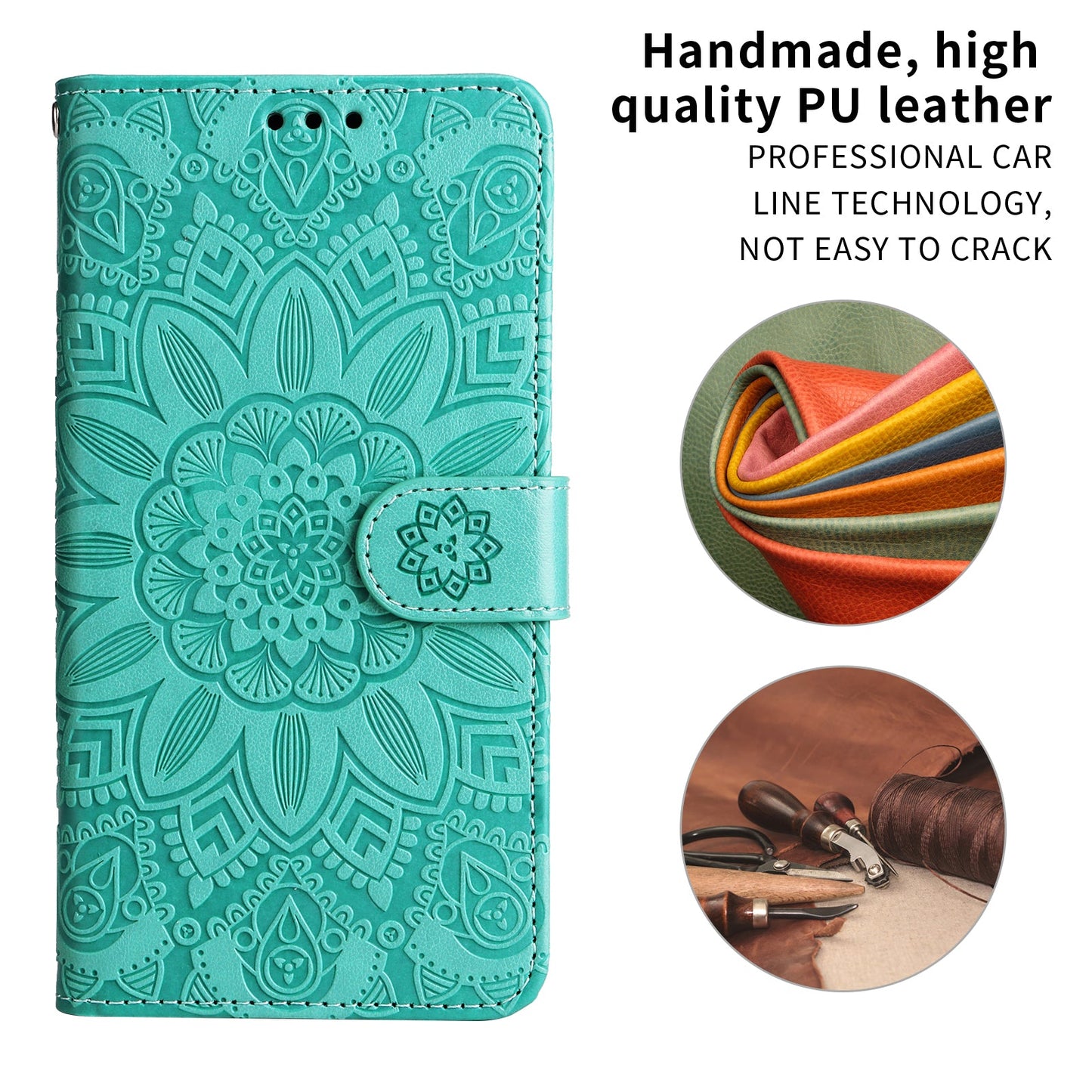 For Samsung Galaxy F06 5G Case Sunflower Imprint Leather Wallet Phone Cover - Green