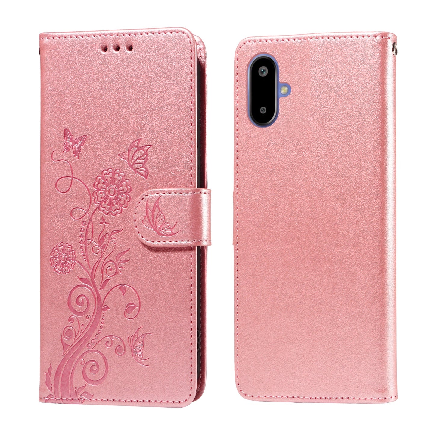 For Samsung Galaxy F06 5G Leather Case Butterfly Floral Imprint Wallet Stand Cover - Pink