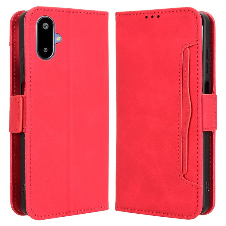 For Samsung Galaxy F06 5G / M06 5G Leather Case Phone Wallet Cover with Multiple Card Slots - Red