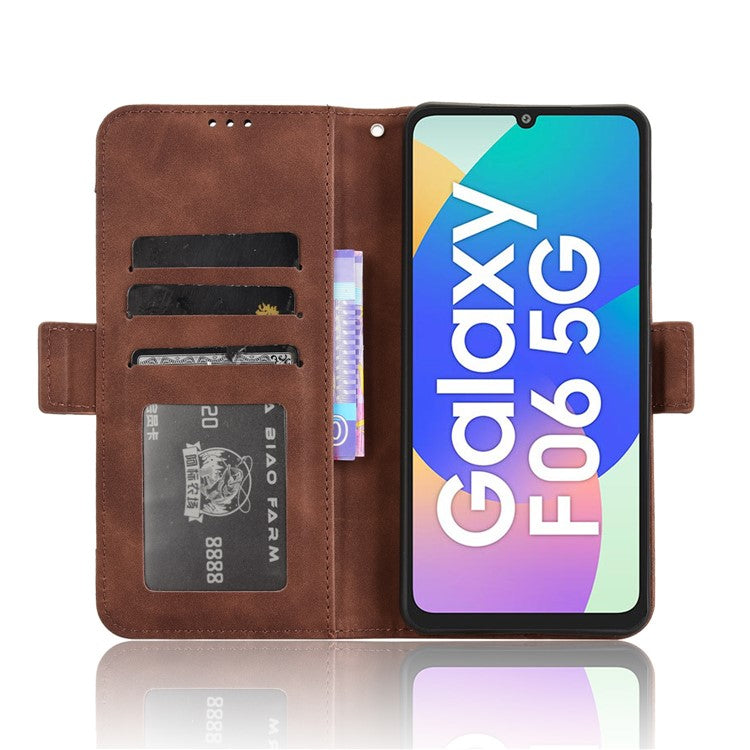 For Samsung Galaxy F06 5G / M06 5G Leather Case Phone Wallet Cover with Multiple Card Slots - Brown