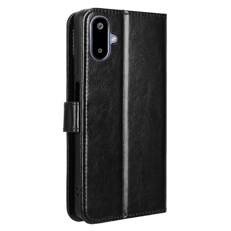 For Samsung Galaxy F06 5G / M06 5G Case Crazy Horse Texture PU Leather Phone Wallet Cover - Black