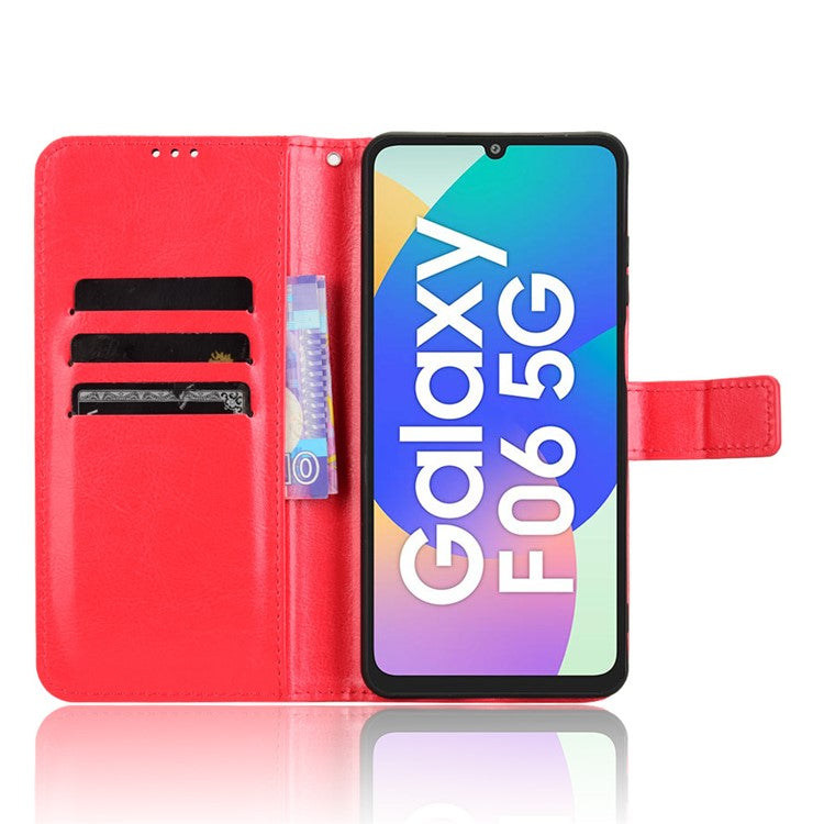 For Samsung Galaxy F06 5G / M06 5G Case Crazy Horse Texture PU Leather Phone Wallet Cover - Red