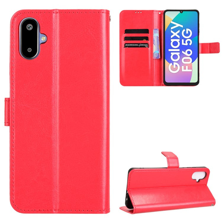 For Samsung Galaxy F06 5G / M06 5G Case Crazy Horse Texture PU Leather Phone Wallet Cover - Red
