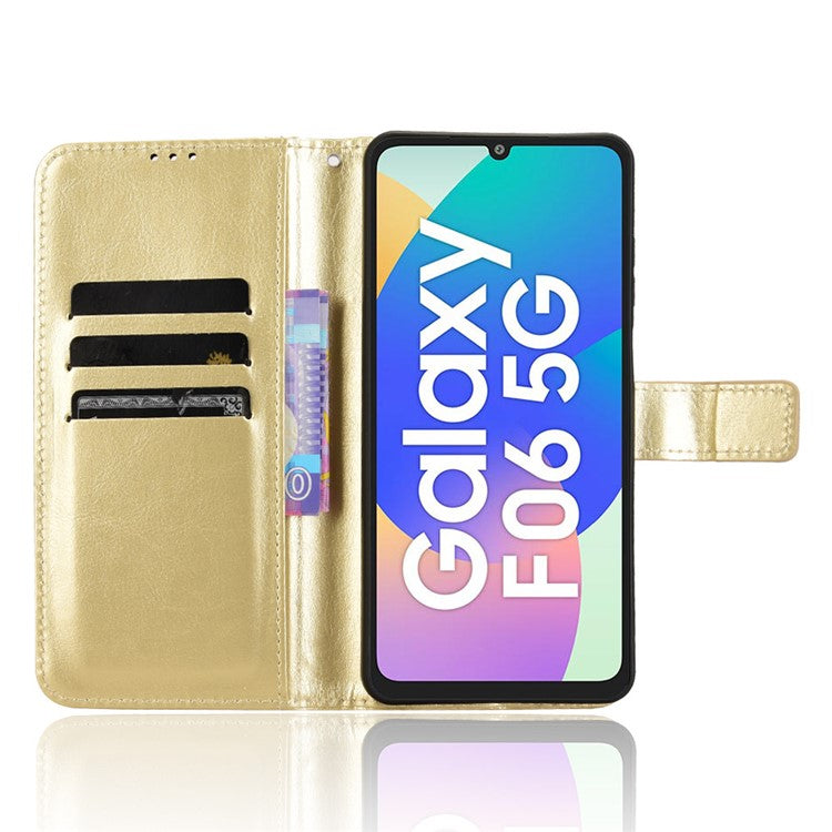 For Samsung Galaxy F06 5G / M06 5G Case Crazy Horse Texture PU Leather Phone Wallet Cover - Gold