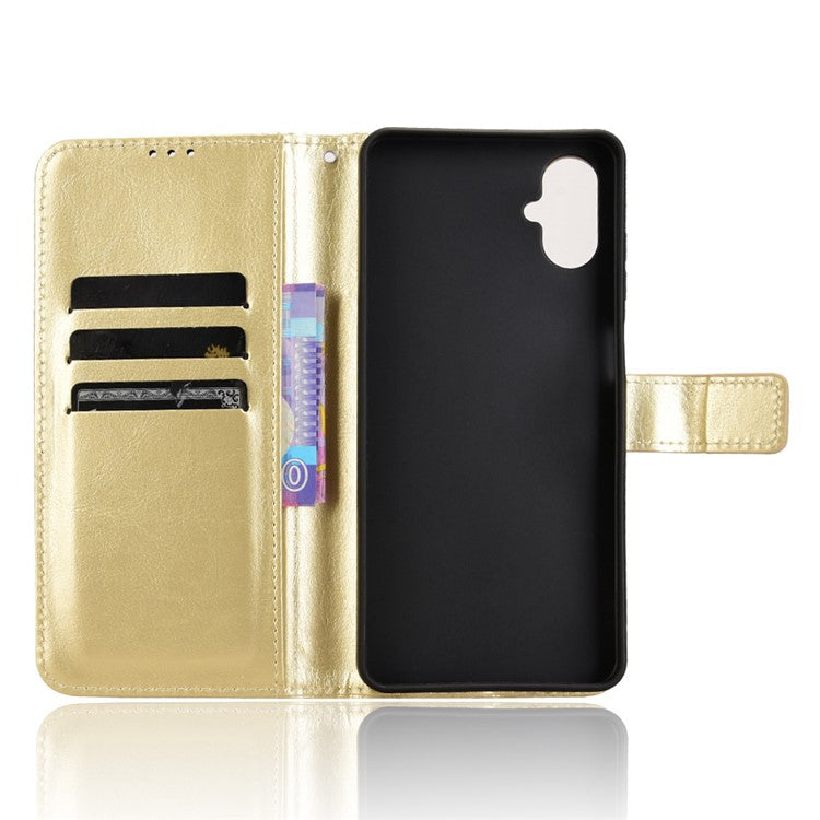 For Samsung Galaxy F06 5G / M06 5G Case Crazy Horse Texture PU Leather Phone Wallet Cover - Gold