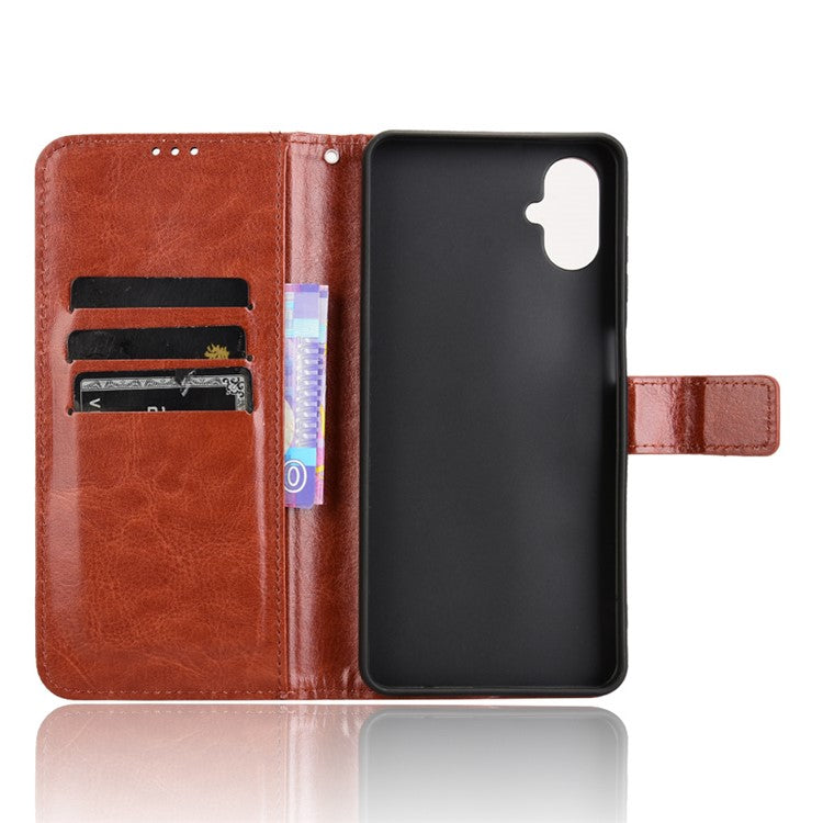 For Samsung Galaxy F06 5G / M06 5G Case Crazy Horse Texture PU Leather Phone Wallet Cover - Brown