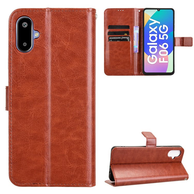 For Samsung Galaxy F06 5G / M06 5G Case Crazy Horse Texture PU Leather Phone Wallet Cover - Brown