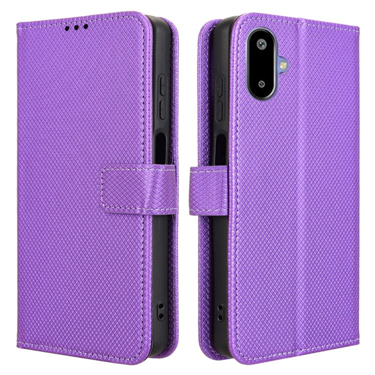 For Samsung Galaxy F06 5G / M06 5G Case PU Leather Diamond Texture Wallet Phone Cover - Purple