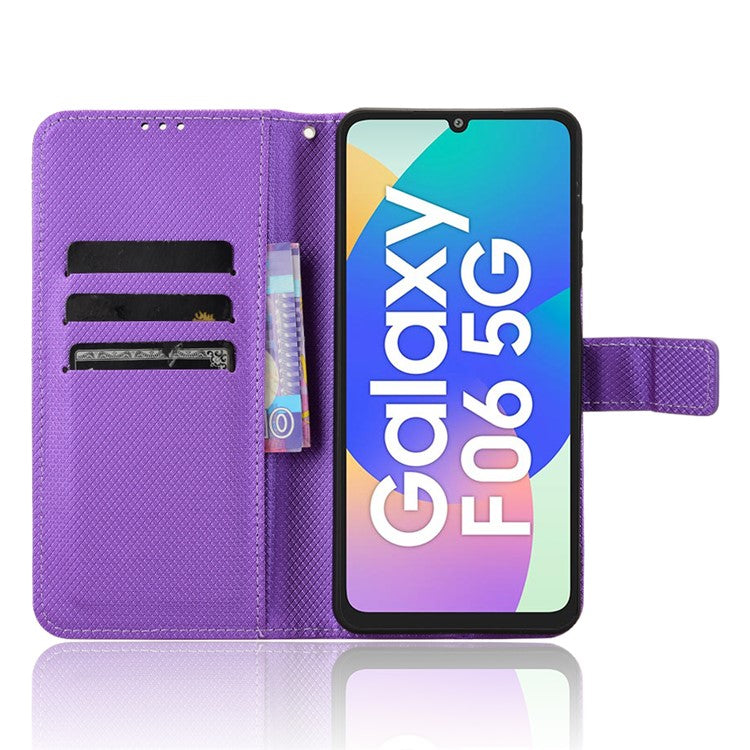 For Samsung Galaxy F06 5G / M06 5G Case PU Leather Diamond Texture Wallet Phone Cover - Purple