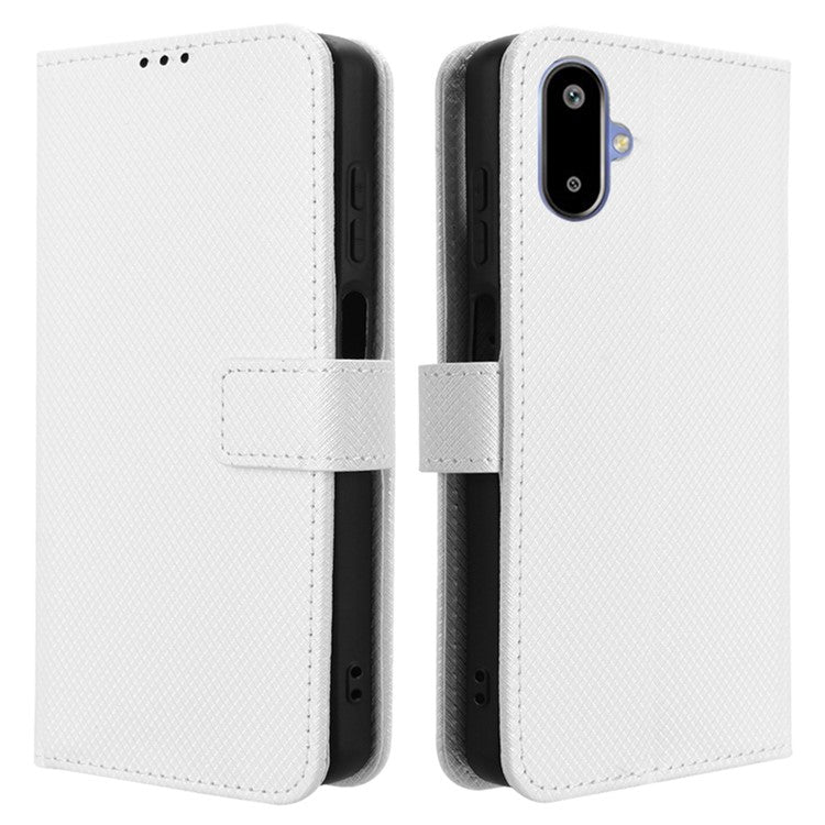 For Samsung Galaxy F06 5G / M06 5G Case PU Leather Diamond Texture Wallet Phone Cover - White