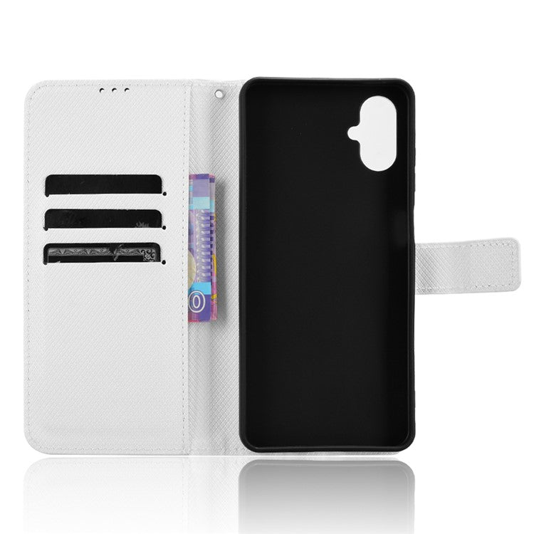 For Samsung Galaxy F06 5G / M06 5G Case PU Leather Diamond Texture Wallet Phone Cover - White